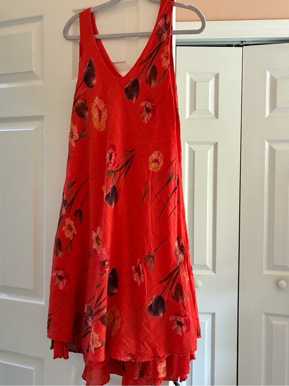 Red Floral High-Low V-Neck Sundress